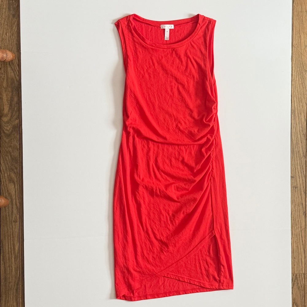 Red coral cotton dress with side ruching size medium